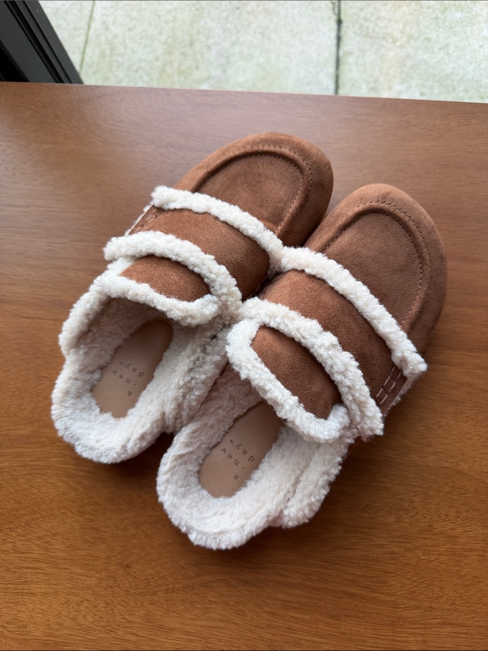 Target - a new day Brown Faux-Suede Sherpa-Lined Mules